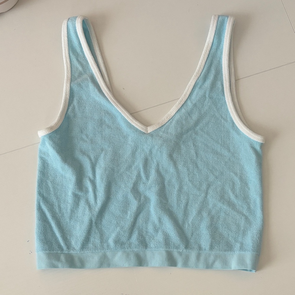 Light Blue V-Neck Terry Knit Tank Top